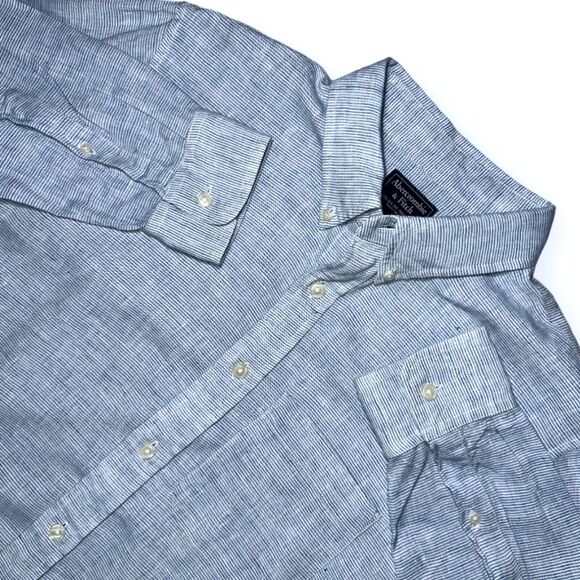 Abercrombie & Fitch Men's Large 100% Linen Shirt Blue Striped Summer Style - Picture 2 of 10